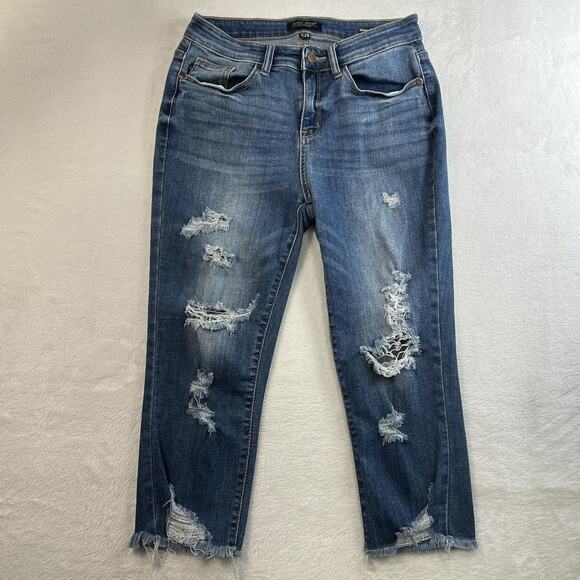 Judy Blue 7 / 28 Skinny Fit Capri Jeans Althea Mid Rise Distressed Stretch Denim - Picture 3 of 16